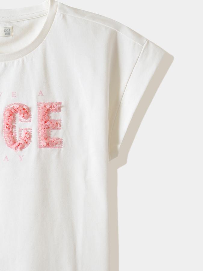 Girls Cotton Regular Fit Crew Neck Short Sleeve Graphic Top