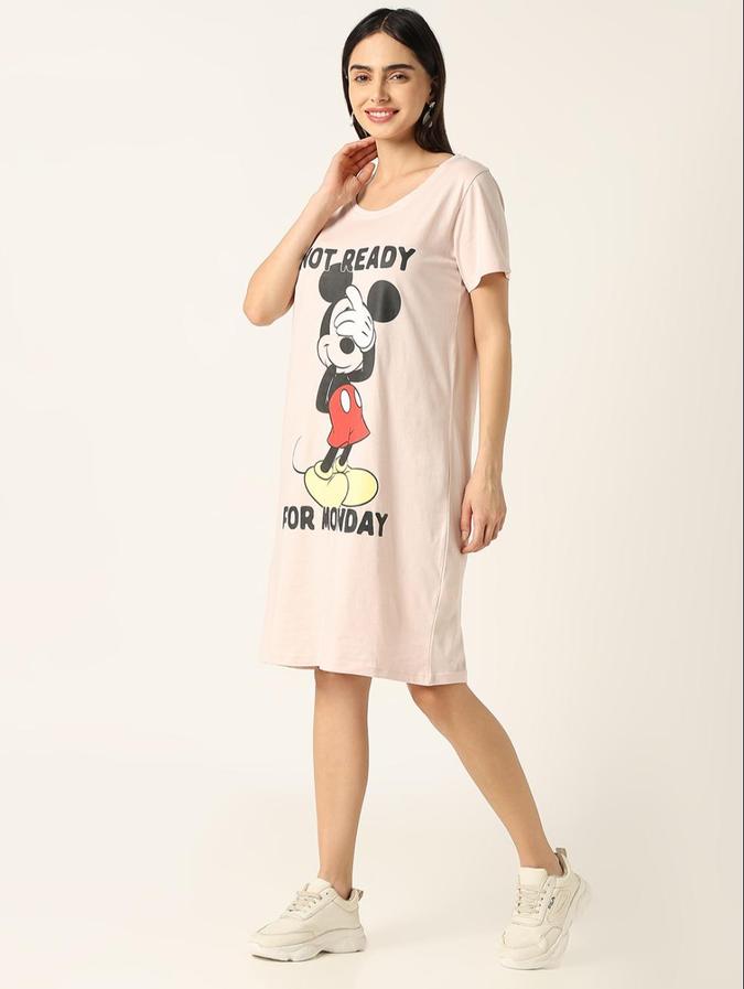 R&B Womens Pink Knee Length Printed Night Dress
