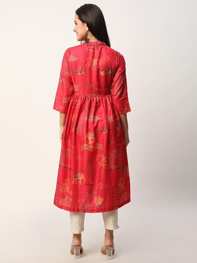 Women Polyester Regular Fit Mandarin Collar Printed Kurta