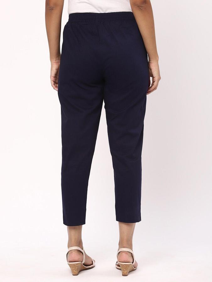 R&B Women Navy Blue Solid Regular Fit Pants