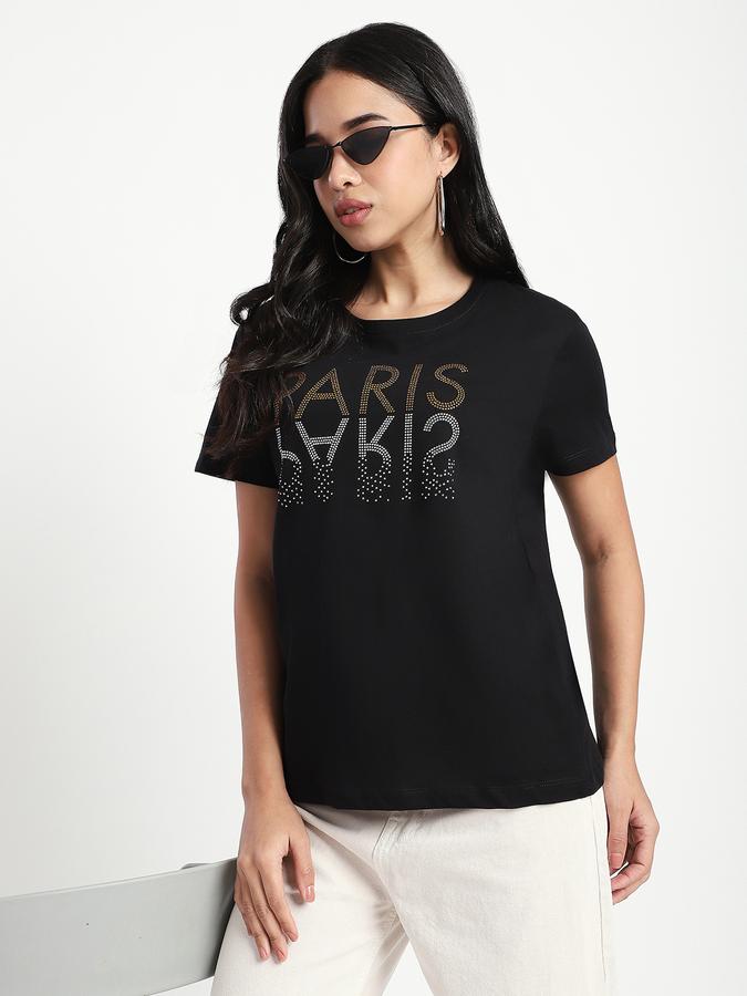 Women Cotton Regular Fit Crew Neck Graphic T-shirt