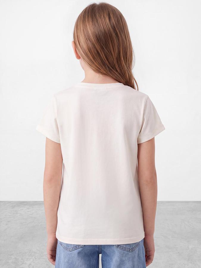 R&B Girls White City Graphic Print Short Sleeves Round Neck Pure Cotton T-Shirt