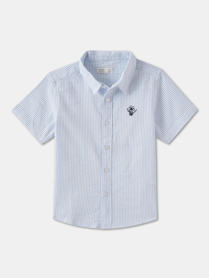 Boys Seersucker Regular Fit Short Sleeve Spread Collar Shirt