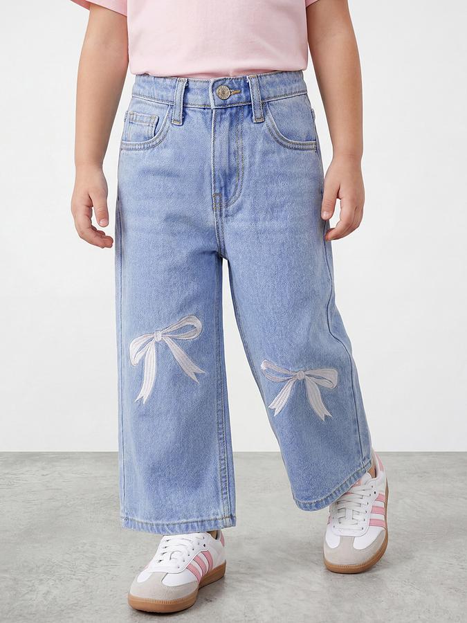 R&B Girls Blue Regular Fit Embroidered Mid-Rise Cotton Jeans