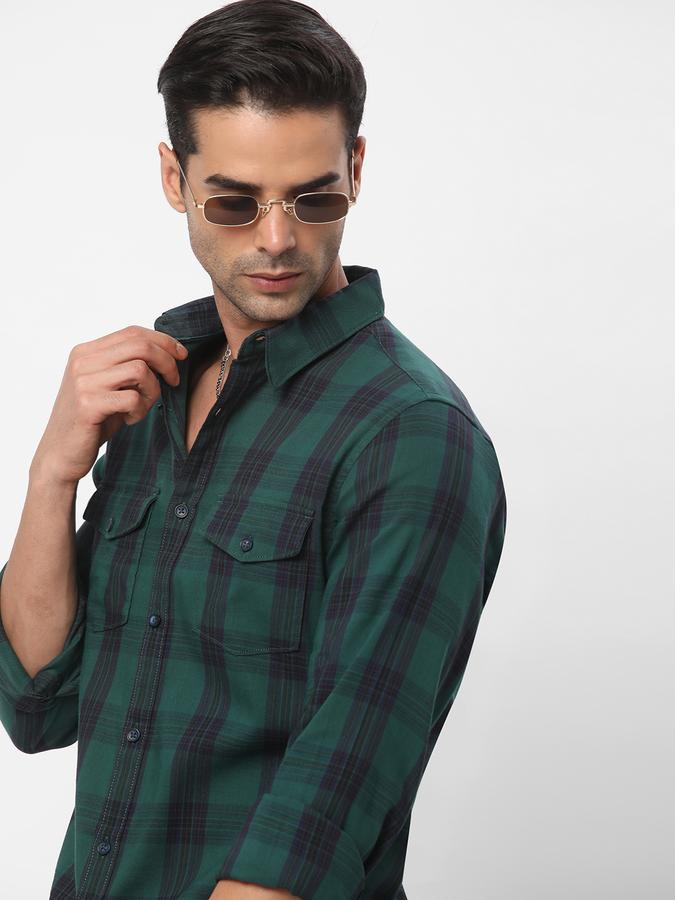 R&B Men Green Casual Shirts