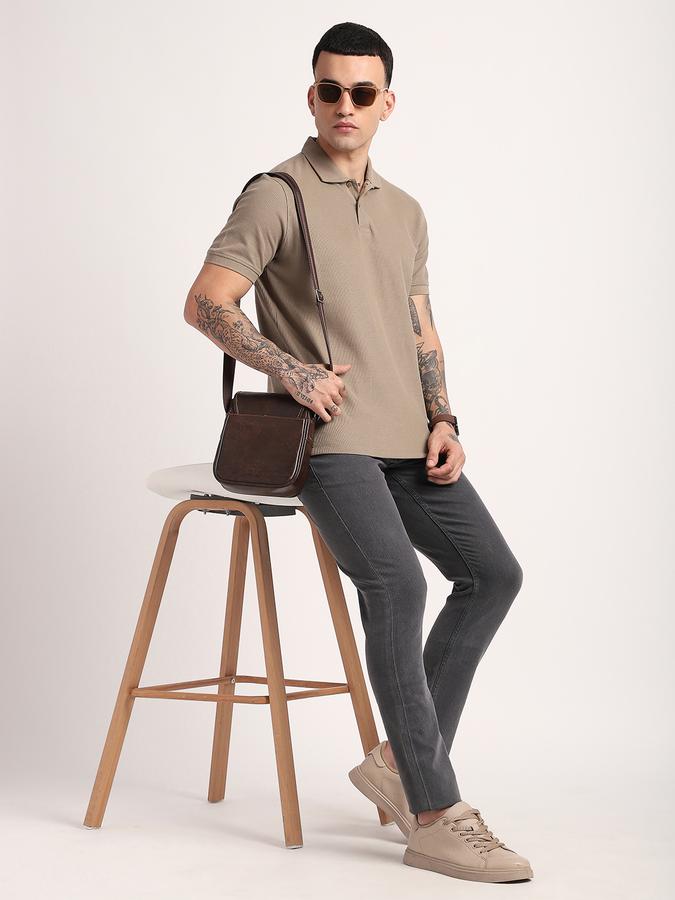 Men Cotton Slim Fit Polo Neck Solid T-shirt