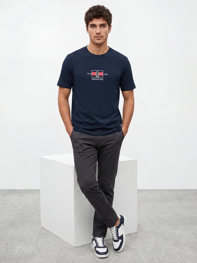 R&B Blue Men Printed Short Sleeves Tshirt