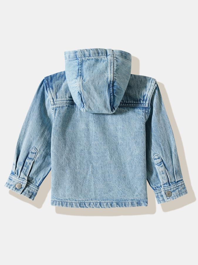 Boys Denim Regular Fit Long Sleeve Hooded Shirt