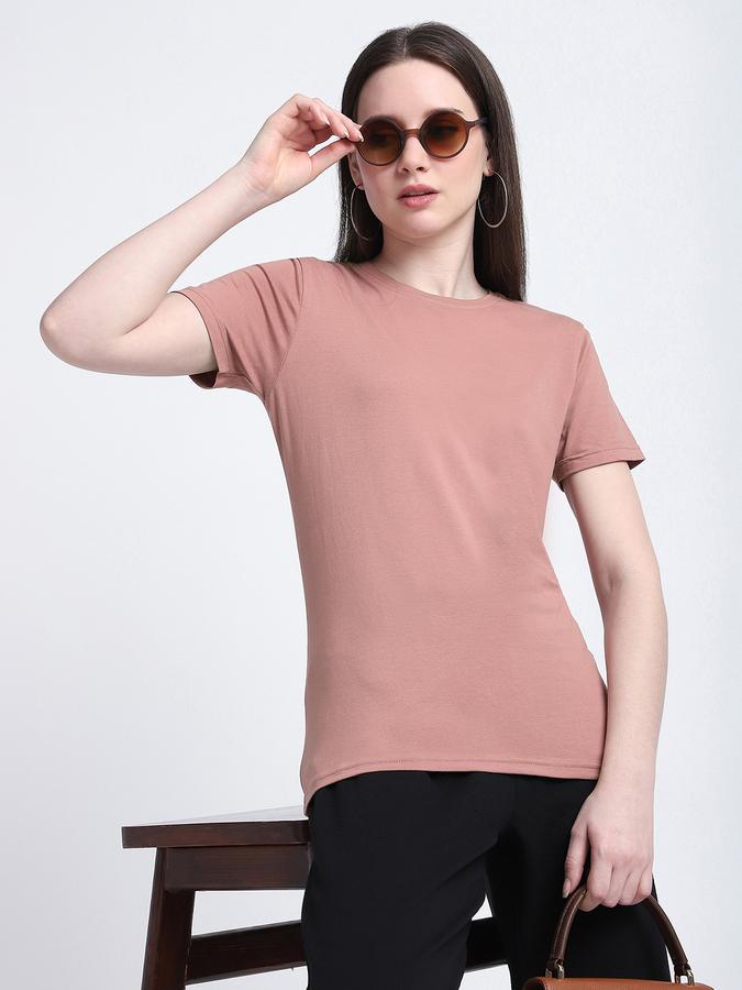 Women Cotton Blend Regular Fit Crew Neck Solid T-shirt