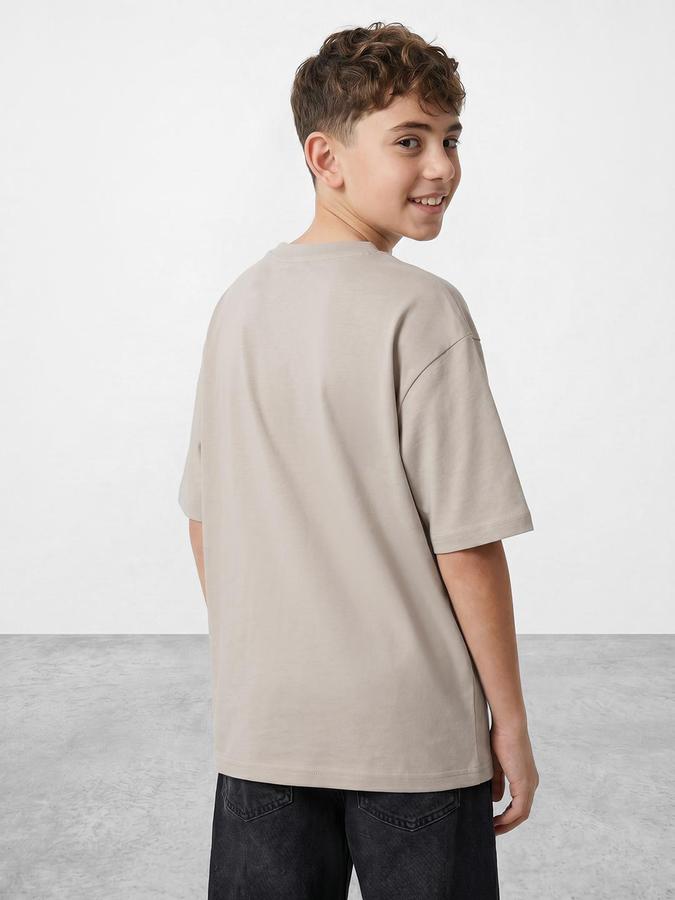 R&B Boys Grey Short sleeve Round Neck Game On Football Graphics Bold Graphic Pure Cotton T-Shirt