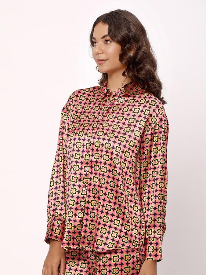 R&B Women Pink Printed Long Sleeves Shirt 
