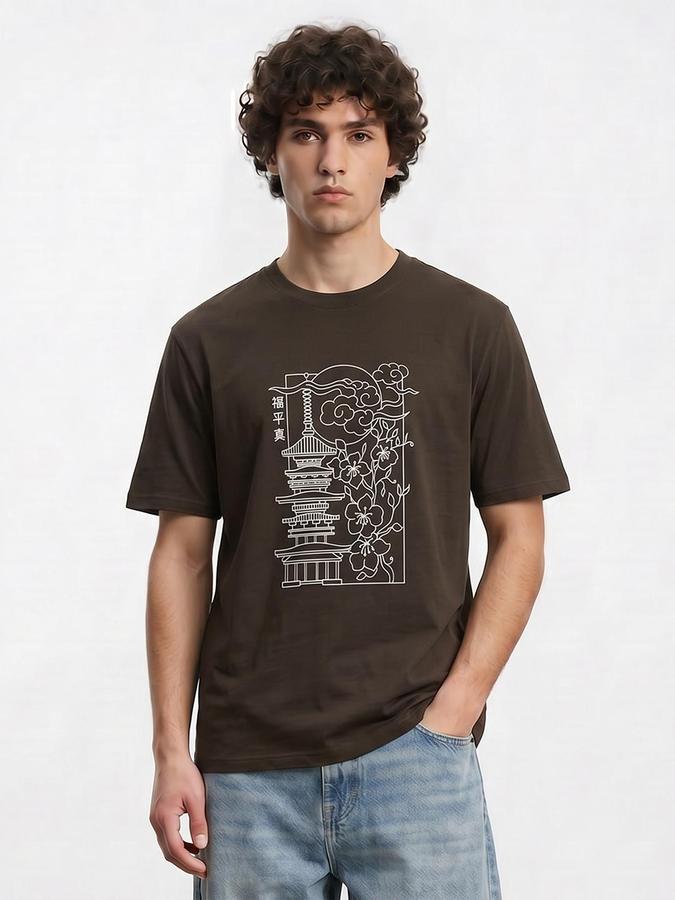 R&B Brown Men Printed Short Sleeves Tshirt