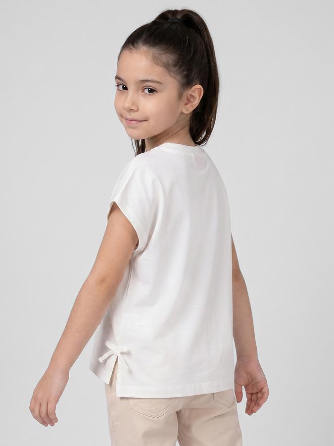 R&B White Graphic Print Girls Round Neck Regular Fit Short Sleeves T-Shirt 