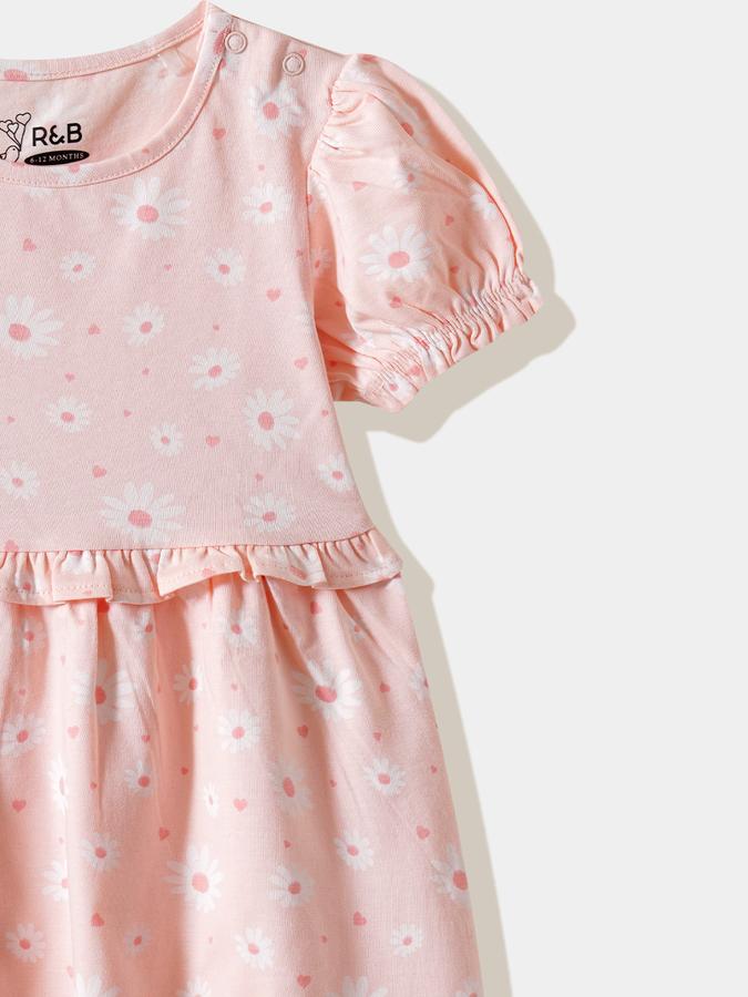 Girls Cotton A-Line Round Neck Printed Dress