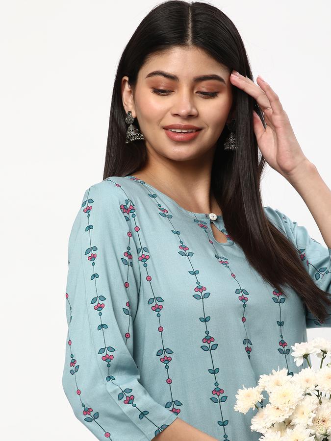 Women Rayon Regular Fit Keyhole Neck Printed Kurta