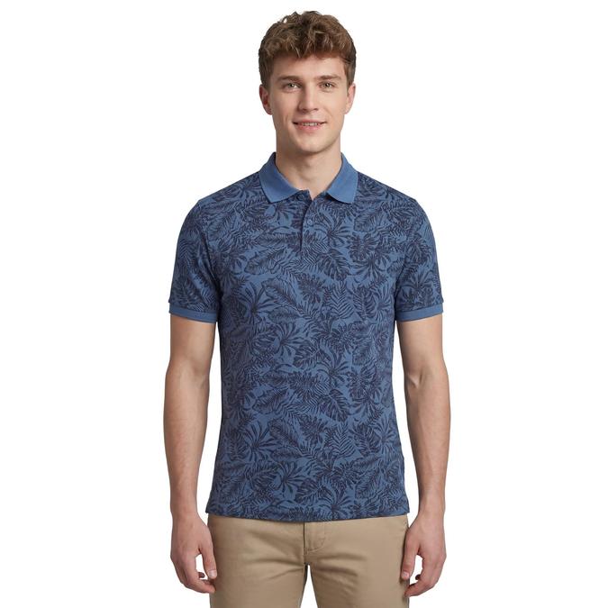 R&B Men Blue Cotton Printed Polo Collar T-Shirt