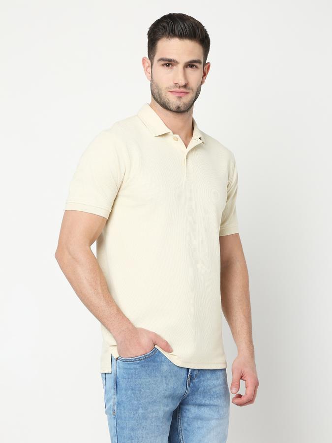 Men Cotton Blend Regular Fit Polo Neck Solid T-shirt