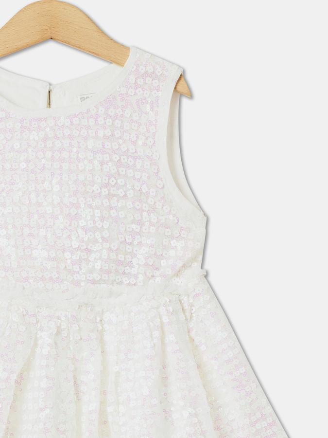 Girls Polyester Fit And Flare Round Neck Sequined Dress