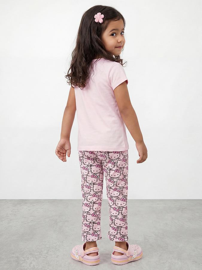 R&B Girls Pink Hello Kitty Print Short Sleeves Pure Cotton T-shirt &amp; Pyjamas Set