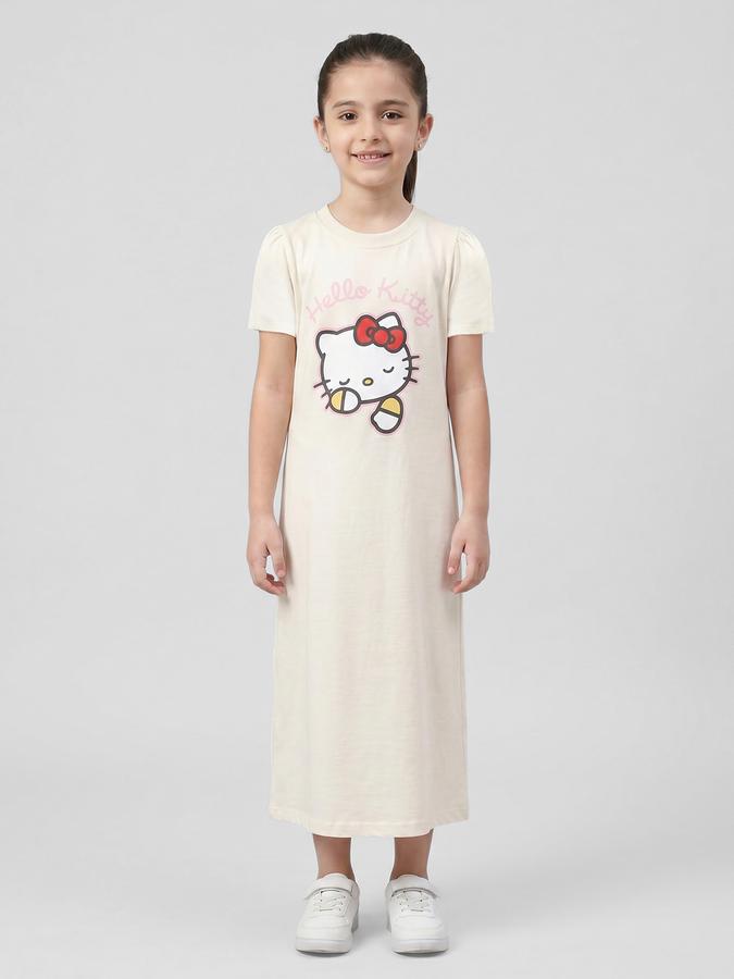 R&B Cream Printed Short Sleeves Round Neck Maxi Girls T-shirt Nightdress