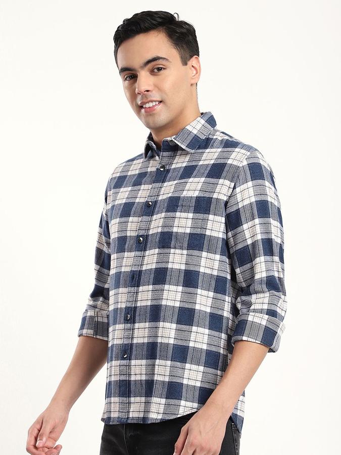 R&B Men Navy Blue Checked Long Sleeves Shirt 
