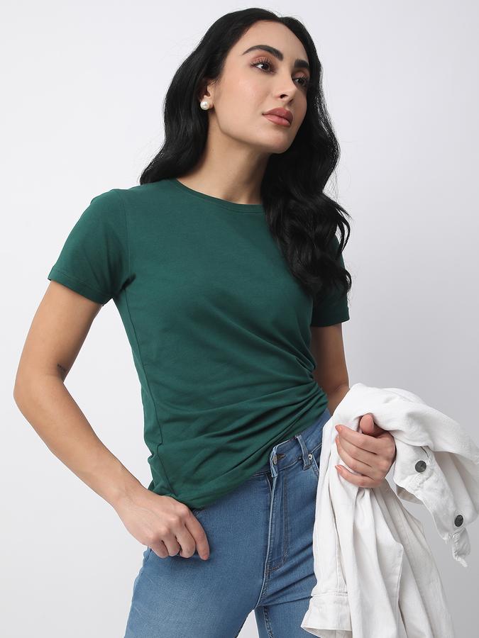 Women Cotton Relaxed Fit Crew Neck Solid T-shirt