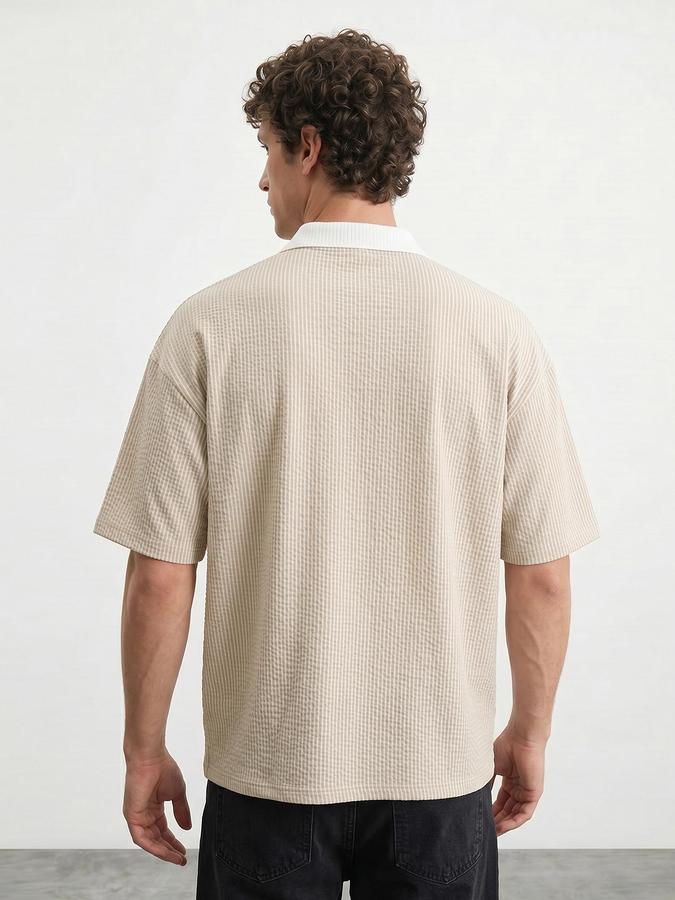 R&B Beige Men Striped Short Sleeves Tshirt