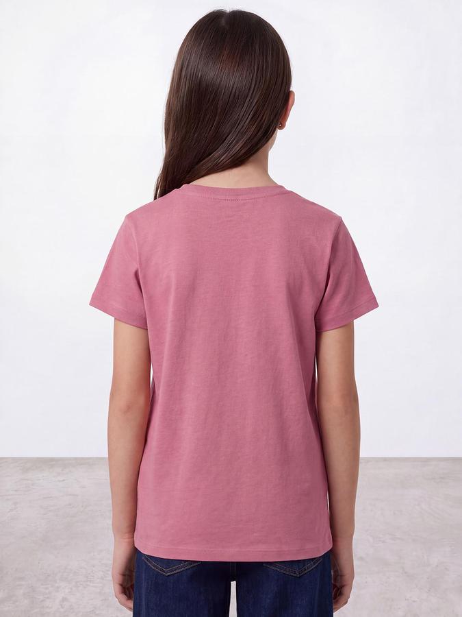 R&B Girls Dusty Pink Typography Print Short Sleeves Round Neck Pure Cotton T-Shirt