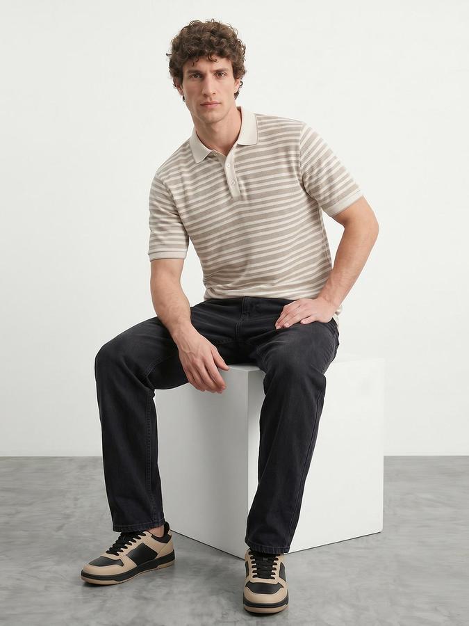 R&B Beige Men Striped Short Sleeves Tshirt