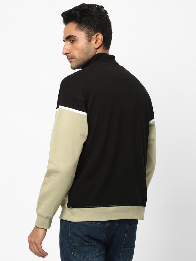 Men Fleece Regular Fit Half Zip Colour Block Sweatshirt
