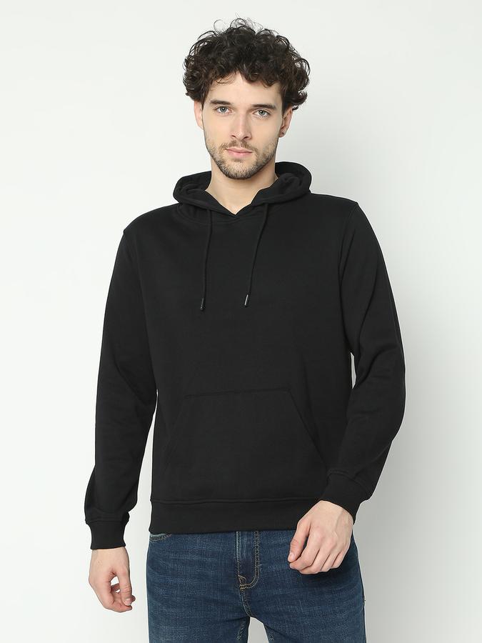 Men Fleece Regular Fit Hooded Solid Sweatshirt