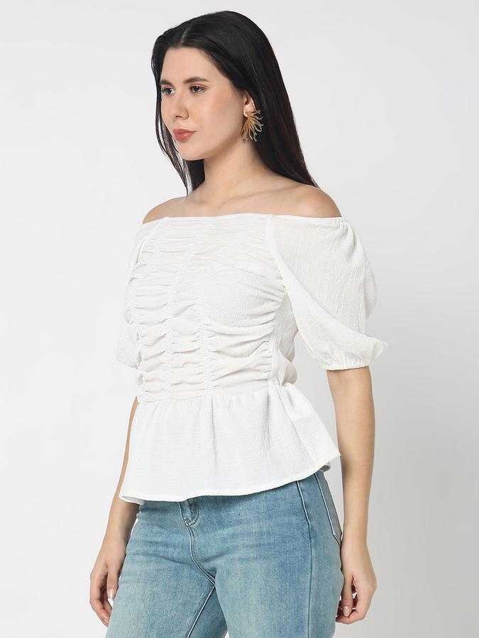 Women Polyster Peplum Off Shoulder Ruched Top
