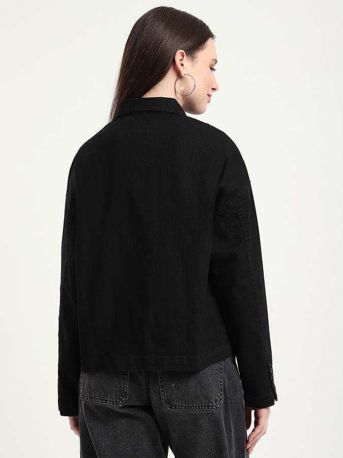 R&B Women Black Solid Denim Jacket