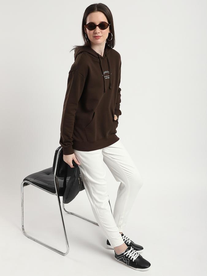 Women Cotton Blend Regular Fit Hooded Typographic Sweatshirt