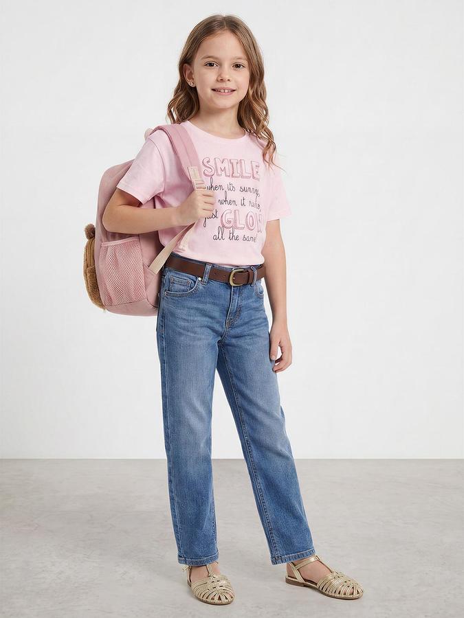 R&B Girls Pink Marshmallow Typography Print Short Sleeves Round Neck Pure Cotton T-Shirt