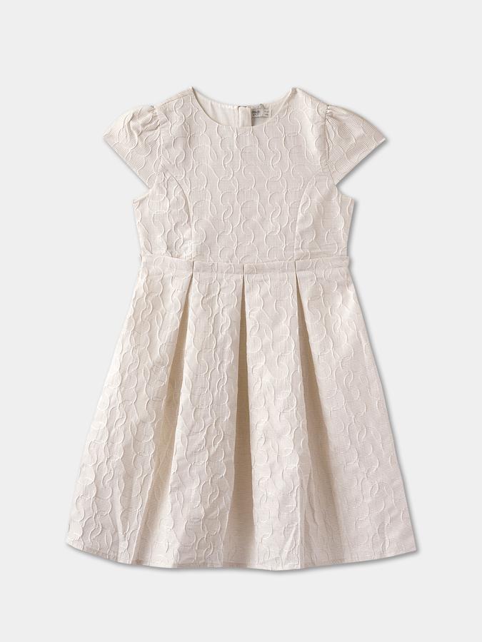 Girls Textured Short Sleeves Round Neck Fit & Flare Dress