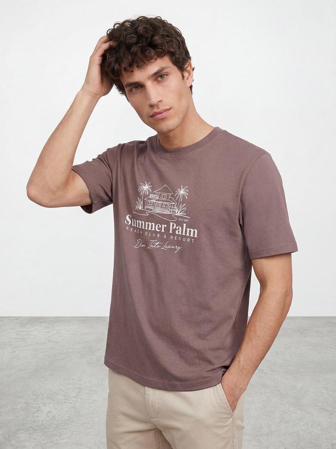R&B Mauve Men Printed Short Sleeves Tshirt