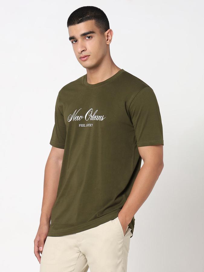 R&B Men's Olive Printed T-Shirt