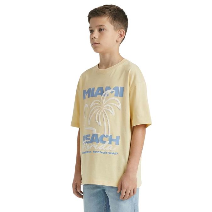 R&B Boy Yellow Cotton Printed Round Neck T-Shirt