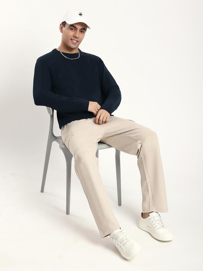 Men Cotton Blend Regular Fit Crew Neck Solid Sweater