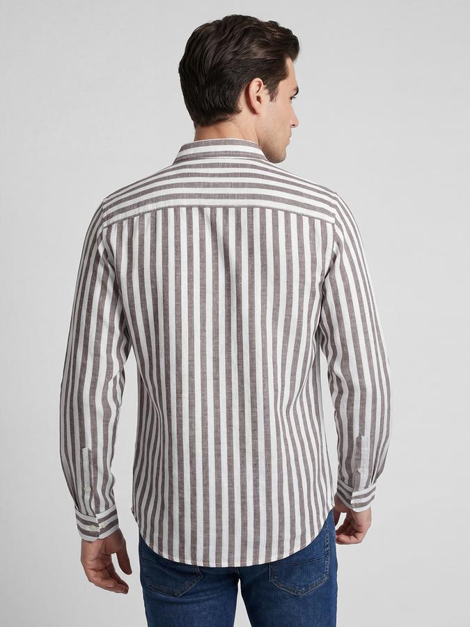 R&B Rust Striped Men Spread Collar Long Sleeves Shirt
