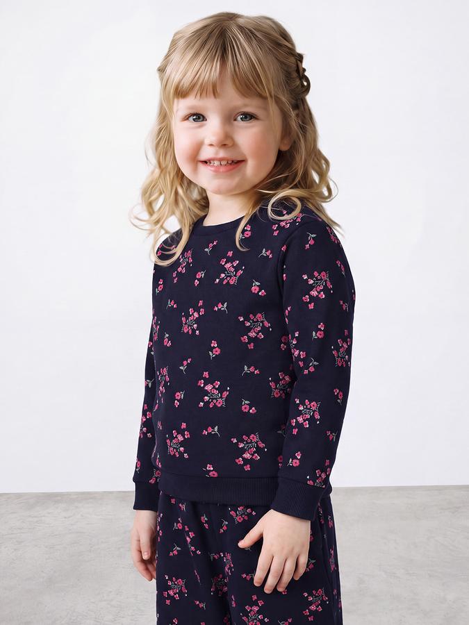 R&B Girls Blue Floral Print Round Neck Full Sleeves Sweatshirt