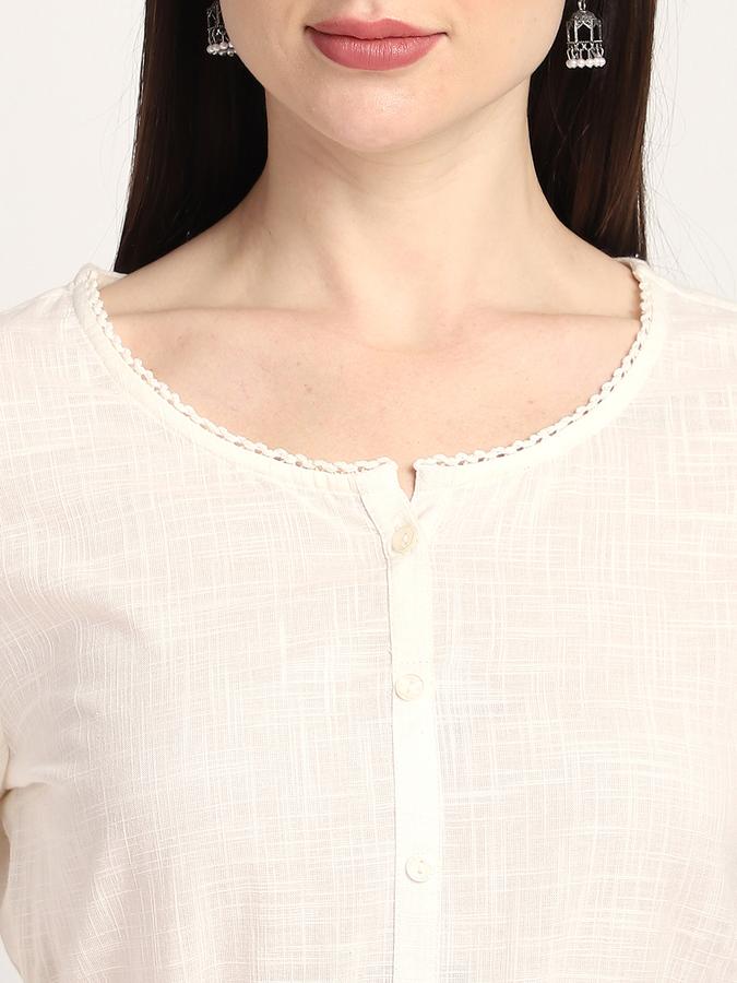 Women Cotton Regular Fit Round Neck Embroidered Kurta