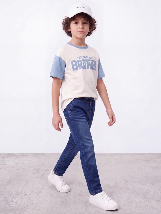 R&B Boys Blue Solid Regular Fit Jeans with Elasticated Waist
