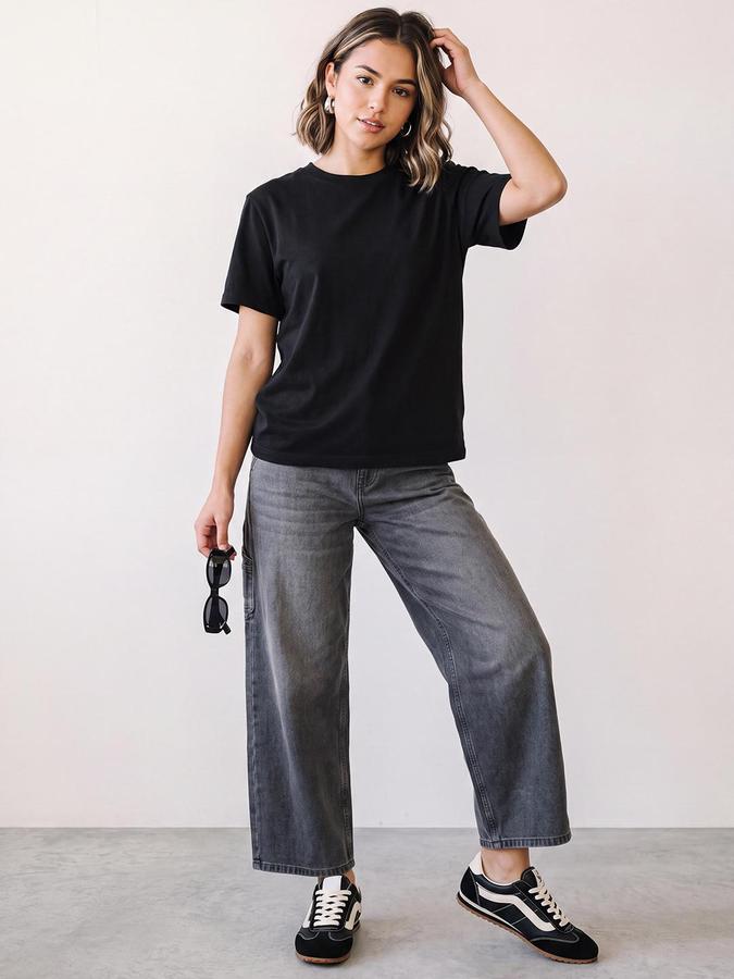 R&B Women Grey Mid-Rise Skater Mom Fit Denim Jeans