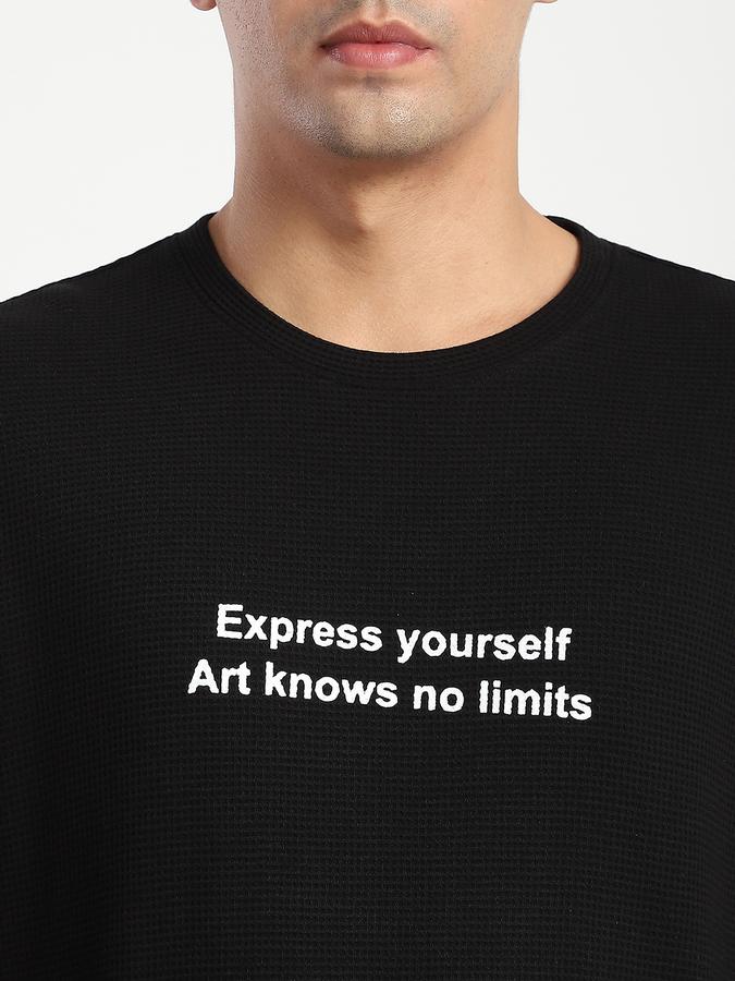 Men Cotton Loose Fit Crew Neck Typographic T-shirt