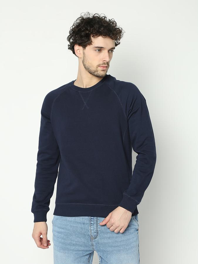 Men Cotton Regular Fit Crew Neck Solid Sweatshirt