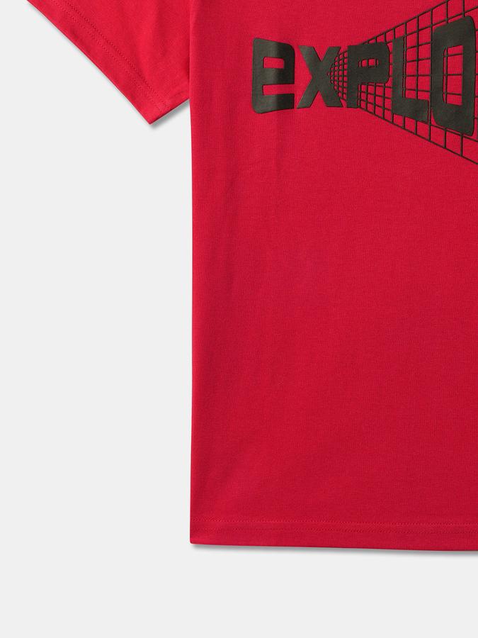 Boys Typographic Print Regular Fit Crew-Neck T-Shirt image number 3
