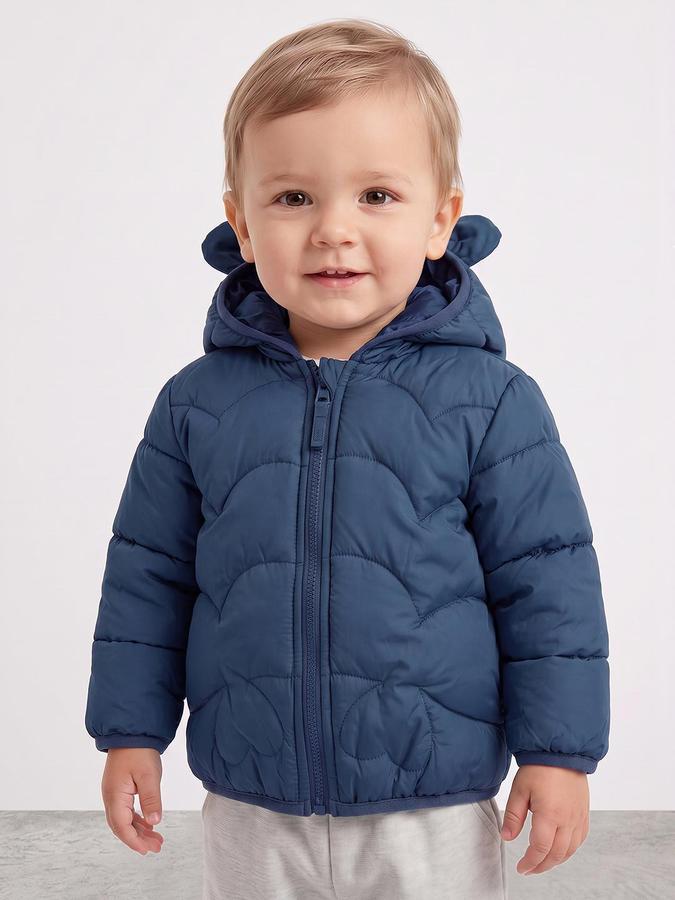 R&B Boys Blue Self Design Hooded Long Sleeves Puffer Jacket