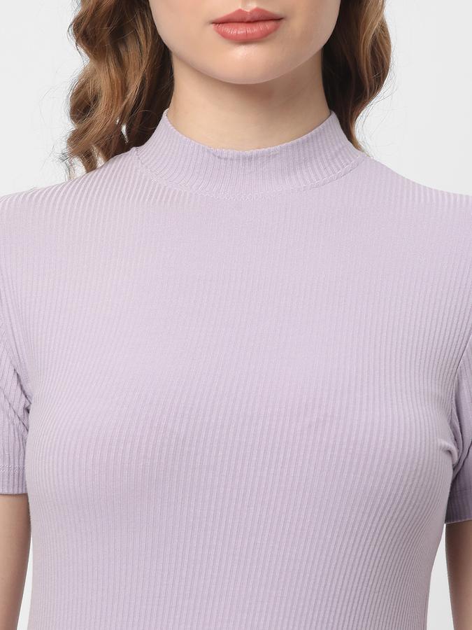 Women Ribbed Regular Fit High-Neck Top image number 3